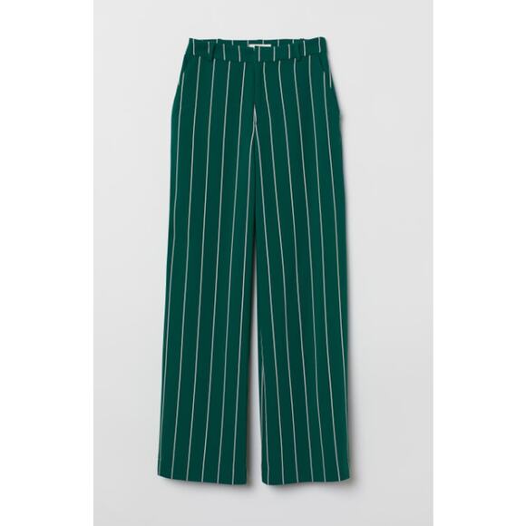 H&M Women's Green Woven Stripes Wide Leg Suit Pants US 2 Size NWT - Picture 1 of 3